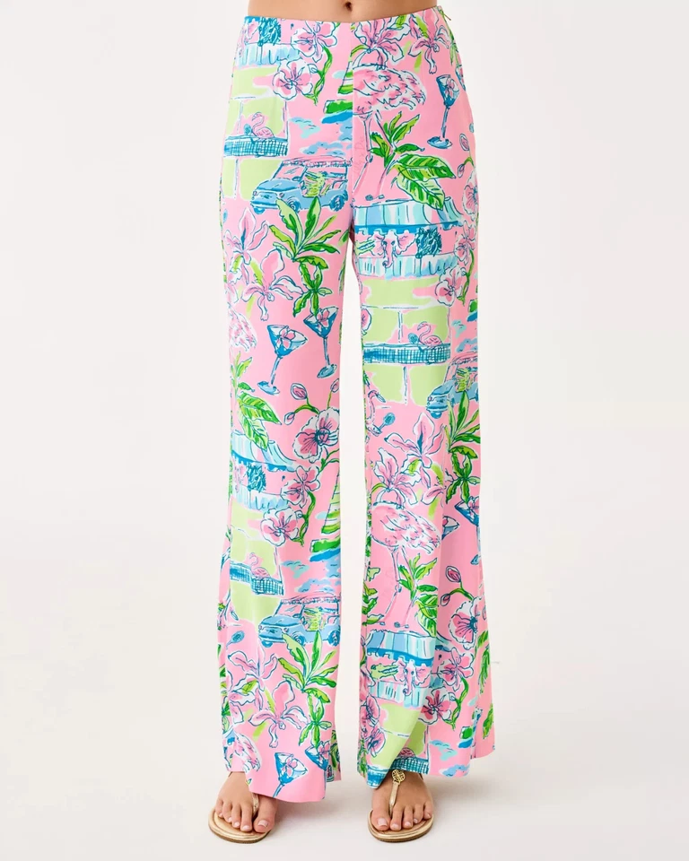Nuevo con etiquetas Pantalón Palazzo Lilly Pulitzer 33" Polyanna tiro alto caracola concha rosa talla todos Foto 4 de 4