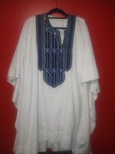 Men's 2pc African Agbada Set - White  Blue Embroidered Grand Boubou  Buba XL