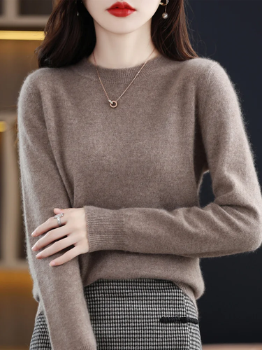 Women O-Neck Long Sleeve sweater, 100% Merino Woo Pullover Knitwear Jumper Tops - Picture 20 of 24
