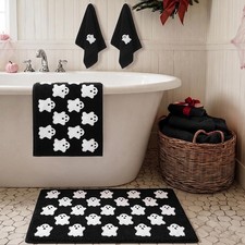 Breling 4 Pcs Black Halloween Ghost Bathroom Rugs and Towels Set Bath Decor