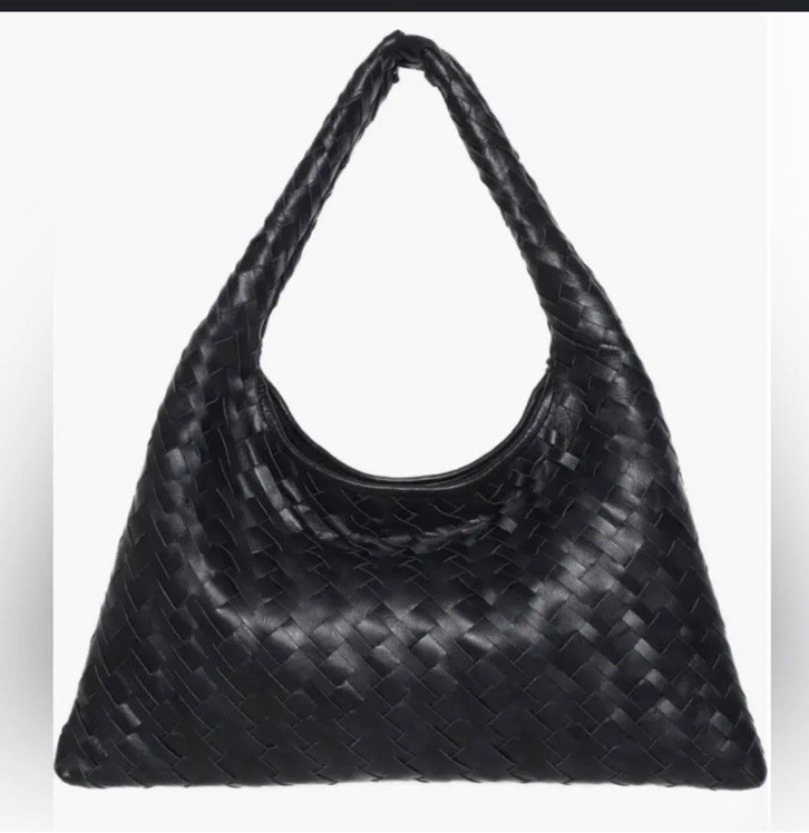 Walter Baker Margaux Black Soft Woven Vegan Leather Shoulder Handbag Purse NEW