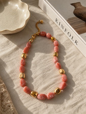 Collier femme fantaisie ras de cou perles terracotta doré bohème chic