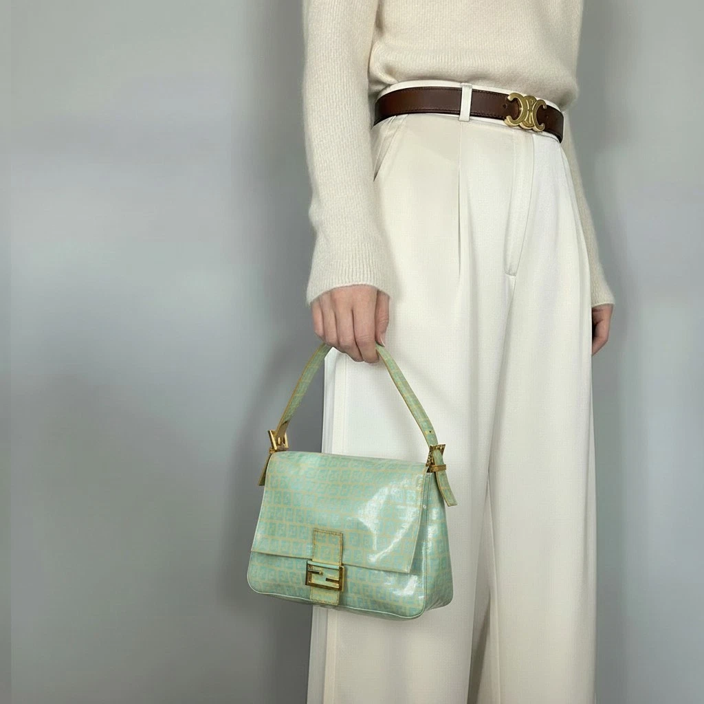 Fendi — FENDI Zucchino Mamma Shoulder Bag Green Coated Canvas