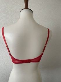 Agent Provocateur Bra Women Sz 32B Ellora Demi Polka Dot Sheer Red Lingerie