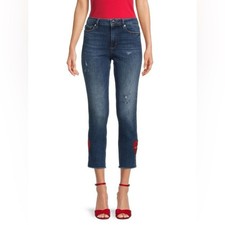 Love Moschino Jeans High Rise Heart Patch Cropped Blue Cotton Womens 31