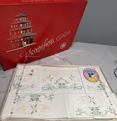 Vintage Swiss Embroidered GIADA Sheet & Pillow Case  Set in original Box