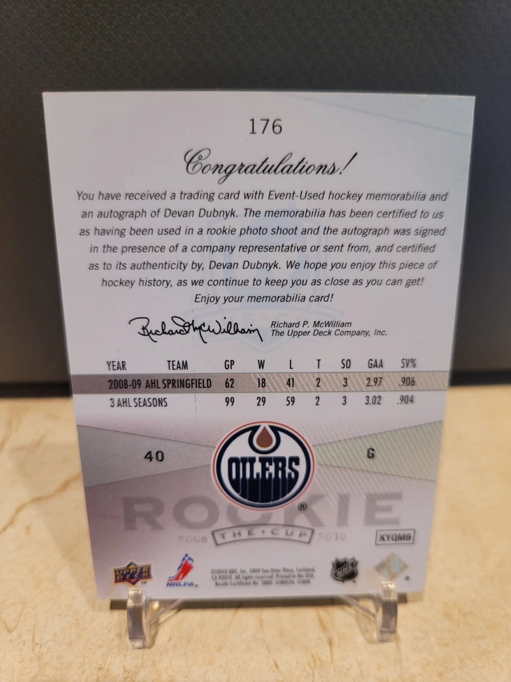 2009-10 Upper Deck The Cup - Autographed Rookie Patch Devan Dubnyk #176 /249... - Image 2 of 2