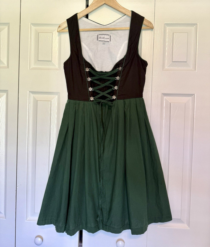 Dirndl Dress Lace-Up Bodice Black/Green Size 34