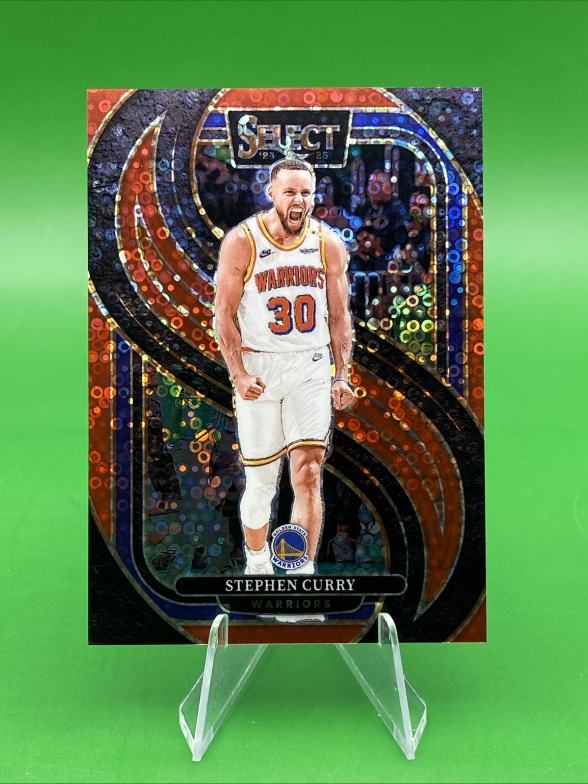 # /49 2024-25 Select Stephen Curry Premier Red Disco Prizm Warriors #143