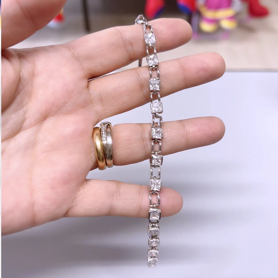 Bracciale Tennis 6mm Cubo pl. oro Bianco 18k con cristalli Zirconi  B20 - Immagine 3 di 4