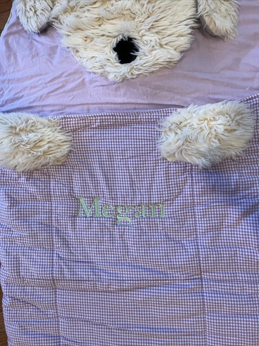 Pottery Barn Kids Shaggy Head Puppy Sleeping Bag Purple Megan Monogrammed - Picture 6 of 11
