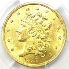 1837 Classic Gold Half Eagle $5 Coin - Certified PCGS Uncirculated Detail UNC MS