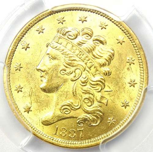 1837 Classic Gold Half Eagle $5 Coin - Certified PCGS Uncirculated Detail UNC MS