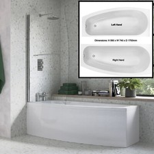 Compact Bathroom Space Saving Shower Bath Left Right 1700mm x 740mm White Acry