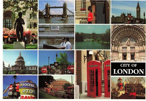 London Sights England collage luoghi famosi veduta aerea Regno Unito cartolina d'epoca - Foto 1 di 2