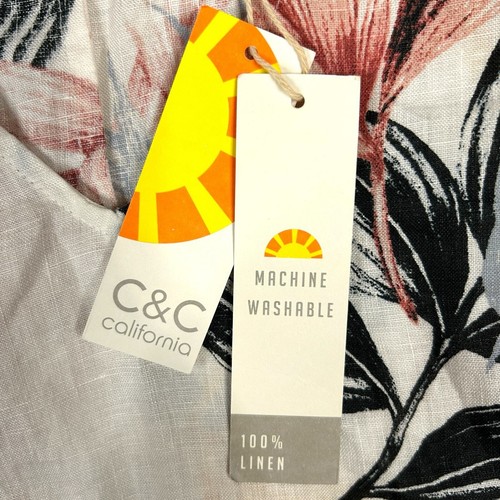 C&C California Size S Linen Tropical Floral Print Sleeveless Dress Beach NEW - Picture 7 of 10