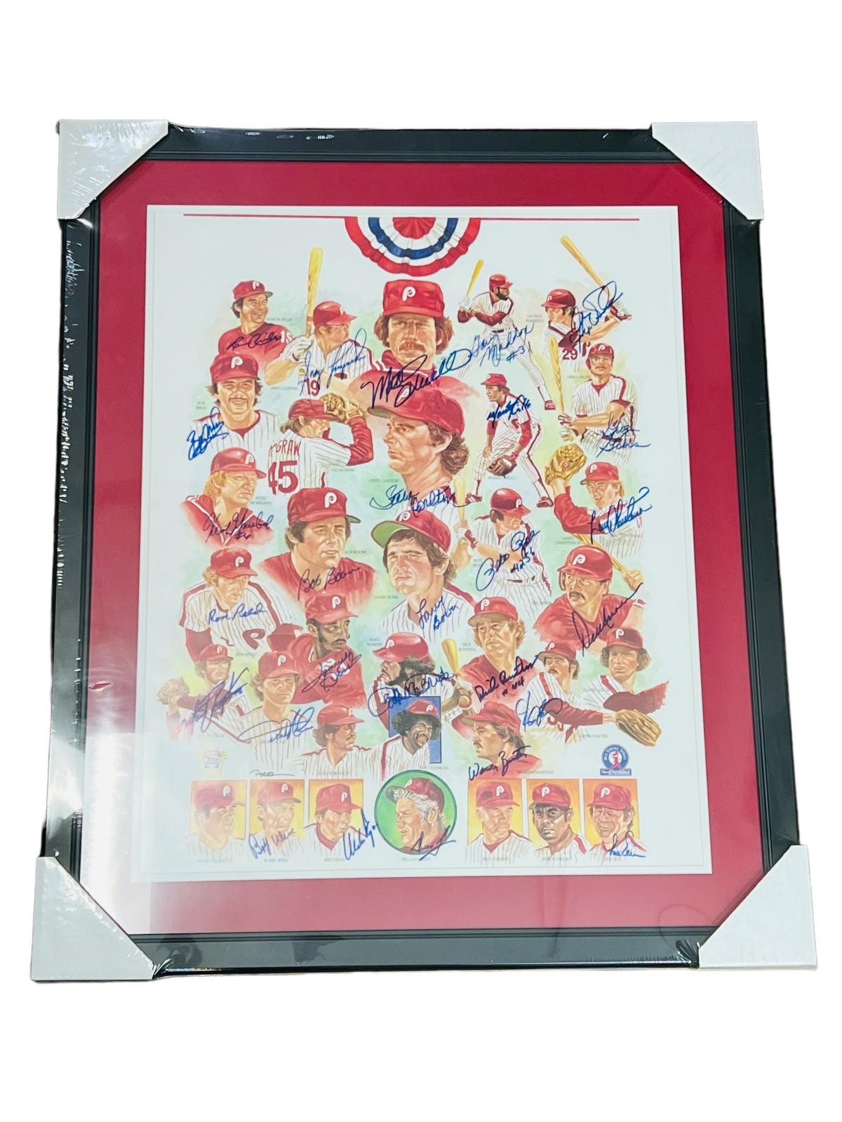 PHILADELPHIA PHILLIES 1980 WORLD SERIES CHAMPIONS SIGNED FRAMED POSTER