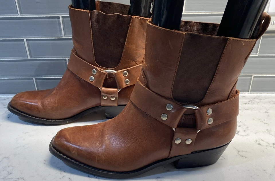 CONNIE Western Cowgirl Style Chelsea Booties 9B Buckle Detail Square Toe Brazil - Image 3 of 4