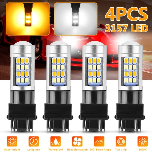 4X Error Free White/Amber 3157 LED DRL Switchback Turn Signal Parking Light Bulb - Picture 2 of 10
