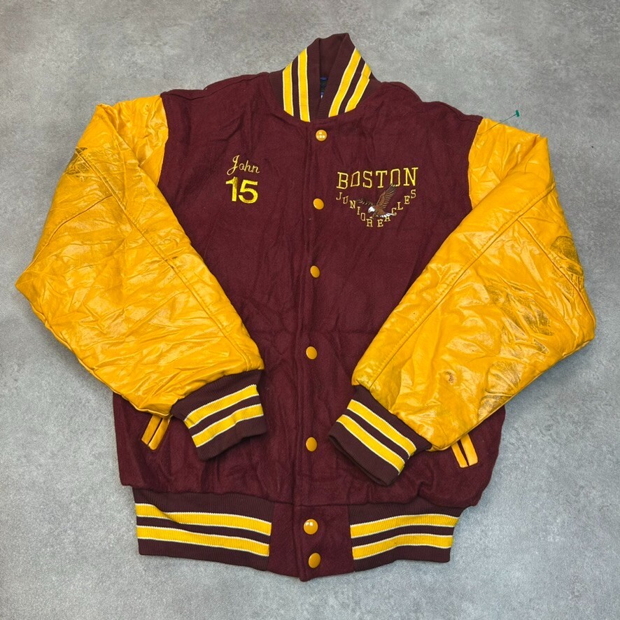 Rennoc Boston Eagles Varsity Bomber Jacket for Men in Burgundy Size Small