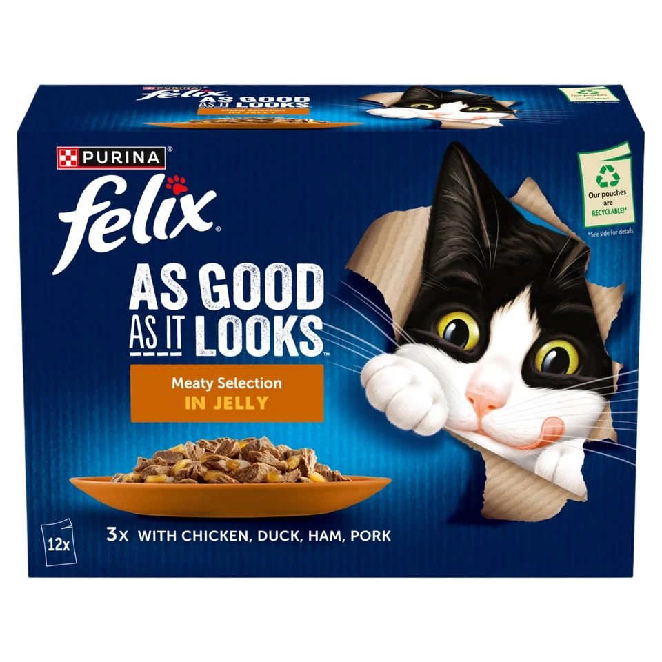 PURINA Felix Wet Cat Food Good As It Looks Meaty Selection 12x85g - Pack of 4