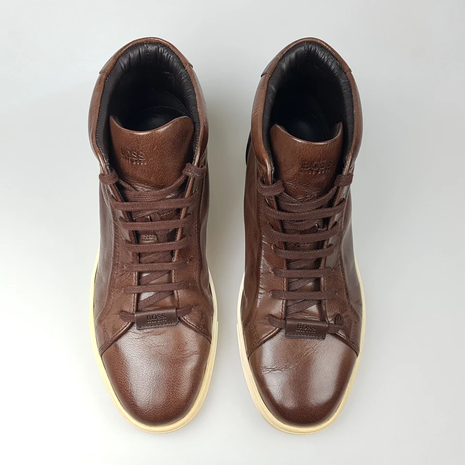 Men's HUGO BOSS Sz 40 EU / 7 US Shoes Brown White Leather Mid | 3+ Extra 10% Off - Imagem 3 de 4