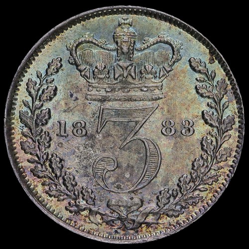 1883 Queen Victoria Young Head Silver Threepence, UNC - Picture 2 of 2