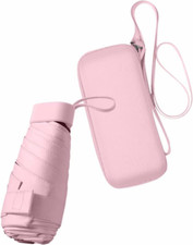 ESUFEIR Mini Travel Sun Umbrella for Purse With Case,Small Compact UV Pink