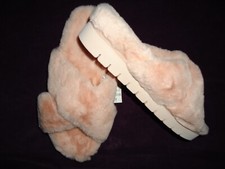 POWDER PINK FAUX FUR  7-8 OR 8.5/9.5 POOL SLIDES INDOOR OUTDOOR SLIPPERS NEW 