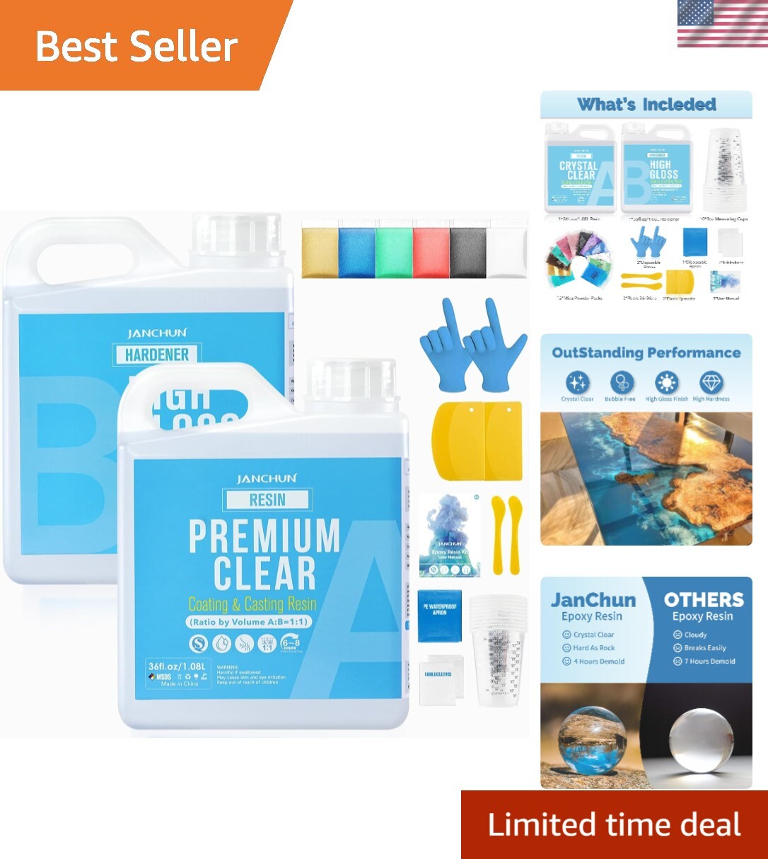 72oz Crystal Clear Epoxy Resin Kit Casting and Coating for River Table Tops, ...