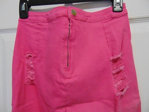 NUOVA gonna donna neon rosa caldo denim invecchiato taglia media - Foto 4 di 4