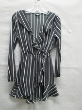 Express Dress Extra Small Black Wrap Dress Long Sleeves Stripped Flowy Belted