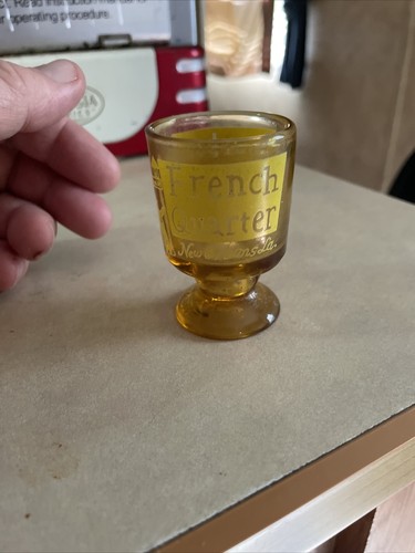 Vintage New Orleans Amber Pedestal Shot Glass Bourbon Street French Quarter - Picture 2 of 2