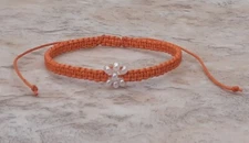 Wax Cord & Czech Seed Bead Macrame Bracelet Flower Design Orange White.