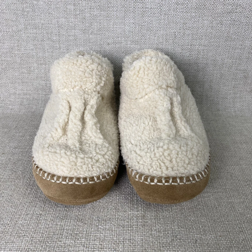 LL Bean 舒适拖鞋短靴儿童男女通用奶油色象牙色抓绒懒人夏尔巴 12-13 — 第 2/4 张图片