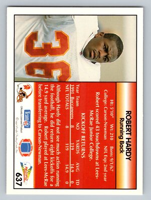 Robert Hardy RC Rookie 1992 Pacific #637 Tampa Bay Buccaneers | eBay