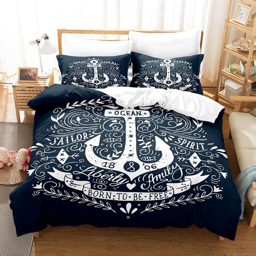 Set biancheria da letto Anchor Navy 2 pezzi 3 pezzi trapunta copripiumino singolo matrimoniale king reggiseno Regno Unito - Foto 16 di 33
