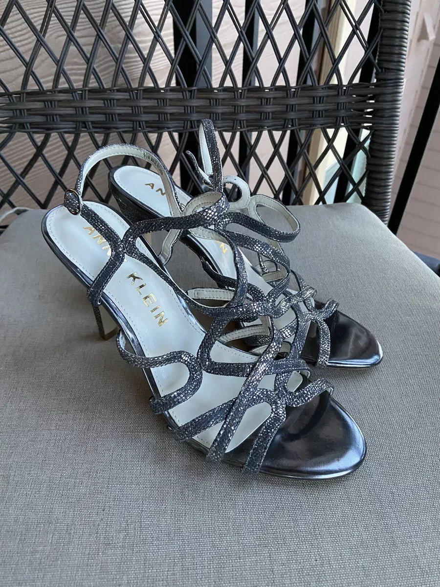 AK Anne Klein Shoes Sz 9.5 Strappy High Heels Sandals Metallic