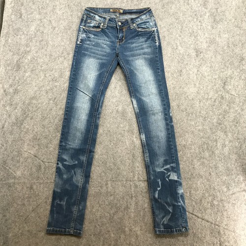 Silver Diva Jeans Junors Size 5 Slim Straight Embellished Marbling Finish Blue - Picture 3 of 12