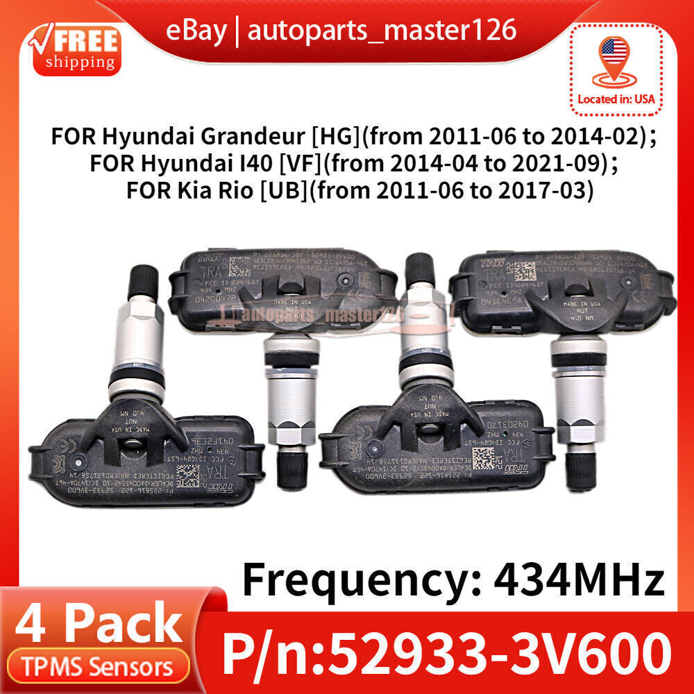 New Set of 4 TPMS 52933-3V600 For 2015-2017 Hyundai Azera Tire Pressure ...