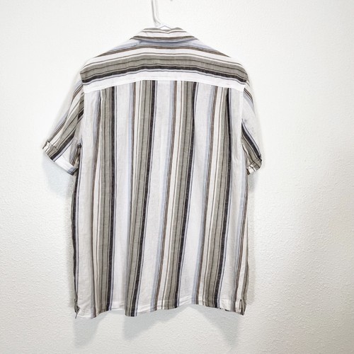Rails Moreno Bruma Stripe Shirt Short Sleeve Button Up Linen Blend Men Medium - Picture 3 of 6