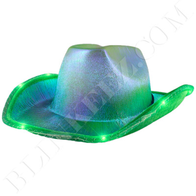 1161 Unisex Cowboy Hat Light Up Flashing Led Brim Fun Light Up LED Flashing Cowboy Hat with Blue Sequins - Walmart.com main image 2