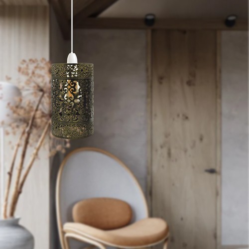 Metal Cylinder Easy Fit Lampshade Ceiling Pendant Light Shade Wire Cage Lighting - Picture 67 of 150