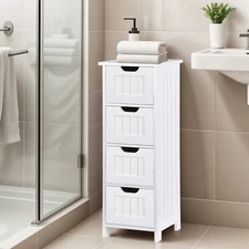 Bathroom Floor Cabinet with 4 Drawers Sturdy Storage Organizer Cabinet White