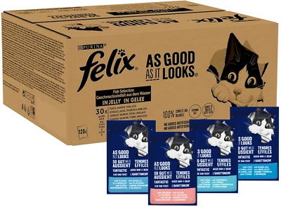 Purina FELIX Katzenfutter Nass 4-Sorten Fisch Auswahl in Gelee 120 x 85g