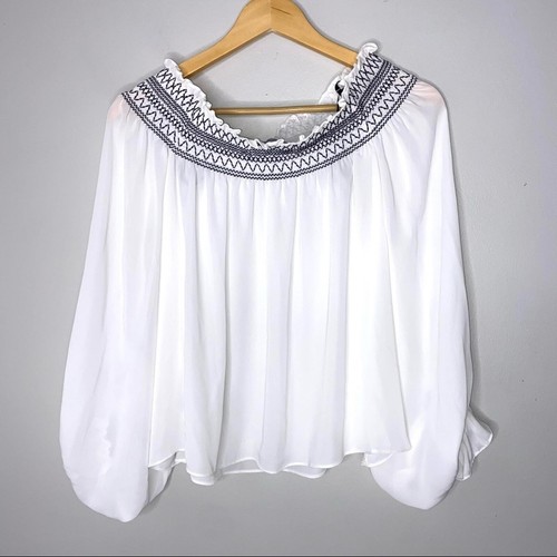 Laundry By Shelli Segal NWT White Off Shoulder Blouson Sleeves Blouse Large - Picture 4 of 4