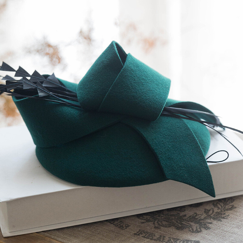 Burgundy Wedding Wool Felt Fascinator Hats Women Elegant  display picture 1