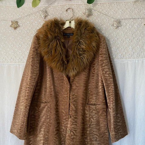vintage fur trim 90s giacca penny lane car coat / peacoat size large gold - Picture 7 of 13