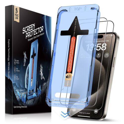 MAGIC JOHN 2-Pack for iPhone 15 Pro Max 6.7 inch Tempered Glass Screen Protector