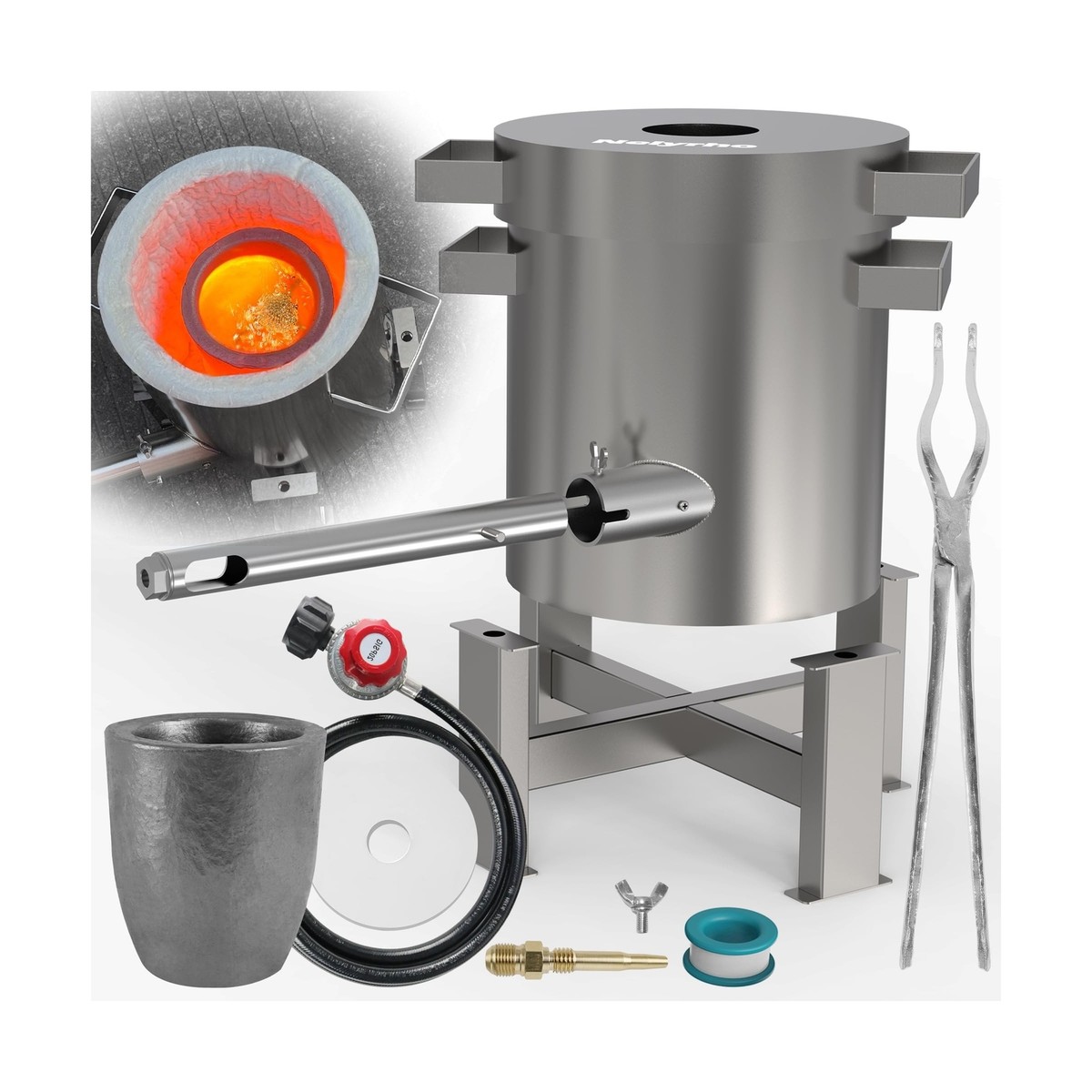 Nelyrho Propane Smelting Furnace Kit with 7kg Crucible, Support
